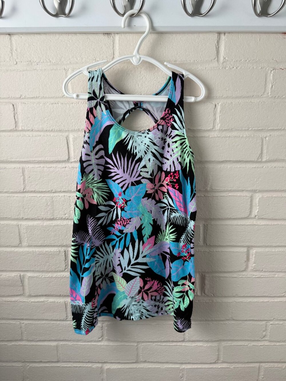 Girls Cover Up Tank Dress | art class | Black Blue Gray Floral | S (6/6x)